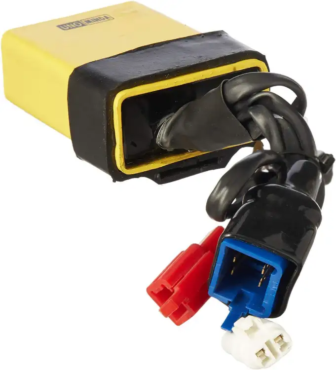 Cdi – Yello Case – 6 Pin Blue Male Coupler , 2 Pin Red Female Coupler , 2 Pin Female White Round Coupler , 1round Terminal | Phoenix 125| (uno Minda)